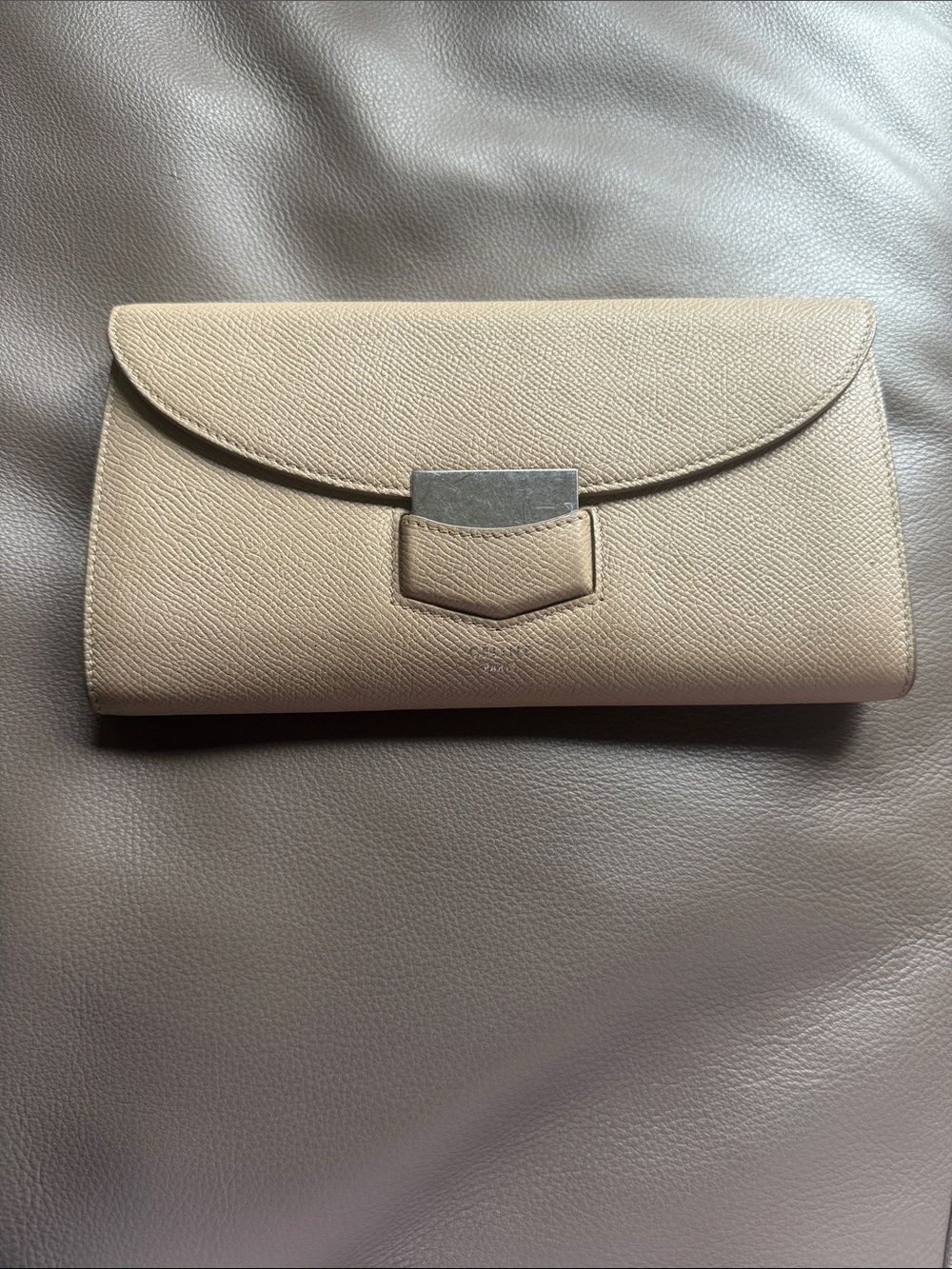 Celine Beige Envelope Wallet with Silver-Tone Clasp